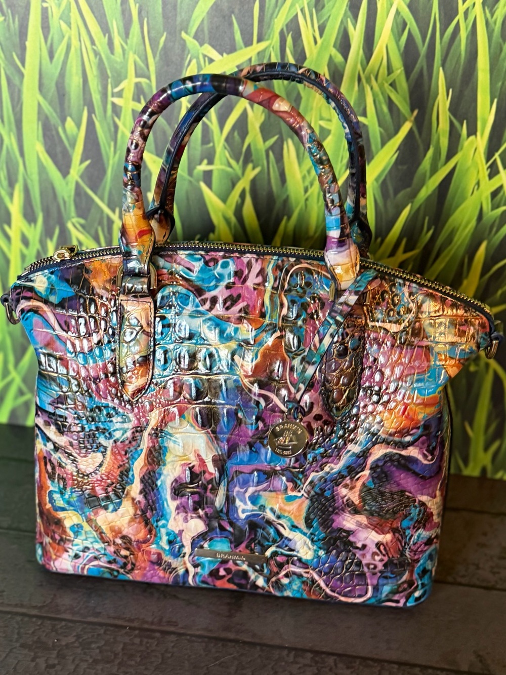 Brahmin Euphoria Duxbury Satchel Animal Colorful Print Leather NWT - Picture 3 of 13